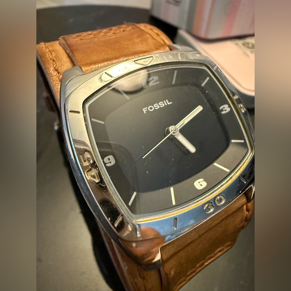 Fossil Big Tic Black Dial Tan Leather Strap Men’s Watch